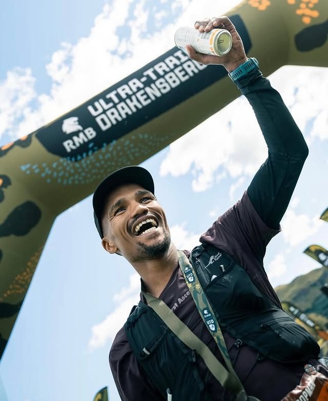 Athlete celebrating at the Ultra-Trail Drakensberg finish line