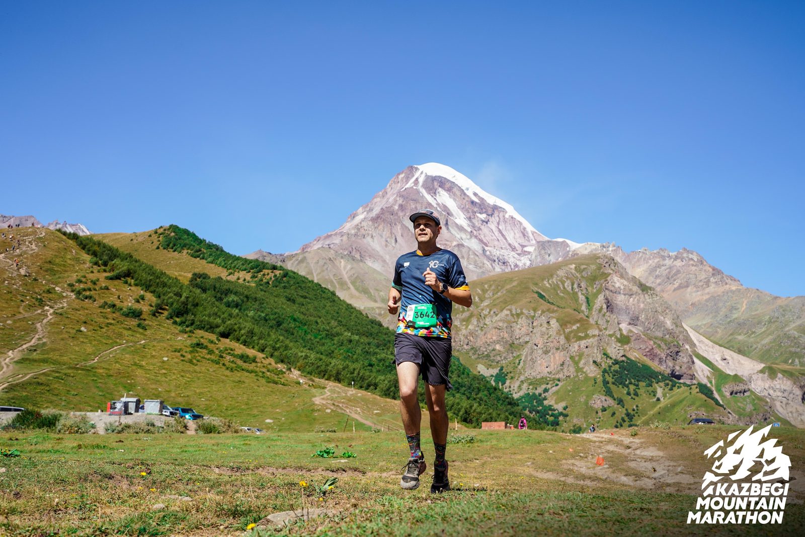 Running the Kazbegi Mountain Marathon with Mount Kazbek behind